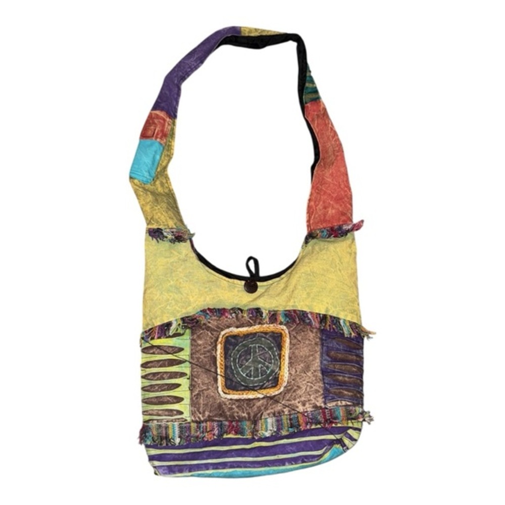 Boho‎ Shoulder crossbody satchel bag Boho Patchwork Multicolor Fringe Button